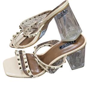 Women's Cream Gold Studded Mules Sz. US 7